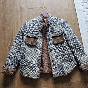 Women's Quilted Jacket with Brown Faux Fur